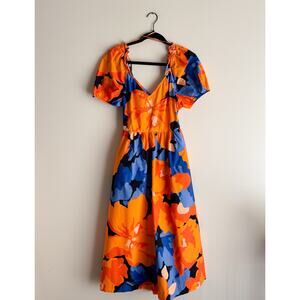 Tabitha Brown x Target Orange + Blue Floral Print Short Sleeve Midi Dress 8
